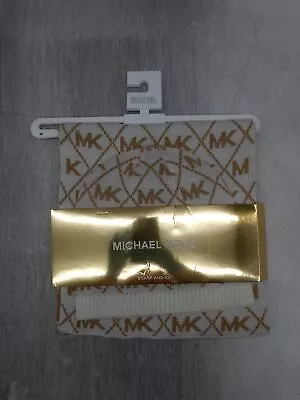 NWT Michael Kors Signature White/Metallic Gold Diamond Acrylic Hat/Scarf Set • $14.99