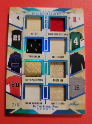 BRUCE LEE RELIC TIM DUNCAN MEL OTT BRETT FAVRE FORD FLOYD JERSEY BAT CARD #d2/5 • $359.95