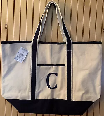 NEW Monogrammed “C” Canvas Tote Bag ~Shopping Travel Beach Gym Picnic Navy/White • $14.95