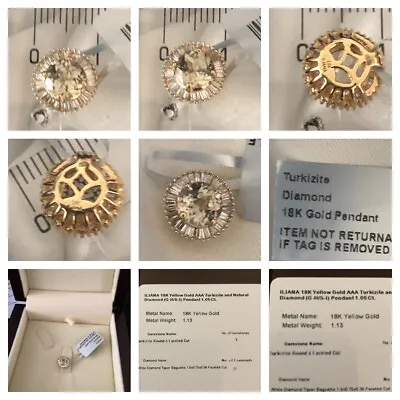 £350 • Buy 18CT 18K Yellow Gold AAA Turkizite Natural Diamond (G-H/S-I) Pendant 1.05 