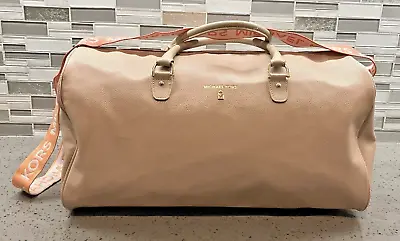 MICHAEL KORS Wanderlust Weekender Duffle Bag Dusty Pink Pebble PVC Logo Strap • $39.88