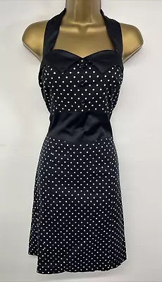 Hearts & Roses Dress Rockabilly Black White Polka Dot Halter 50’s Style UK 18 • £16.99