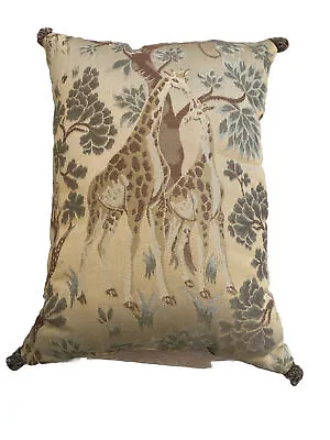 Ethan Allen Custom Pillow Giraffe Monkey Brown Green 16” X 11” Velvet Back • $43