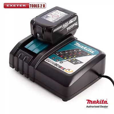 Genuine Makita 18V 3.0Ah LXT Lithium Battery BL1830 + DC18RC Fast Charger • £74.99