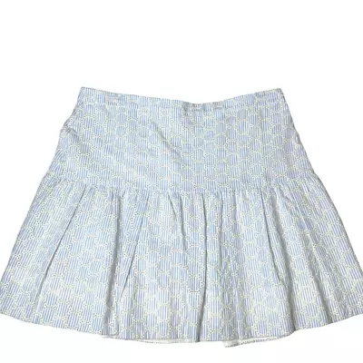 J.Crew Esplanade Mini Skirt Seersucker Blue Cream Cotton Pleated Sz 8 • $20