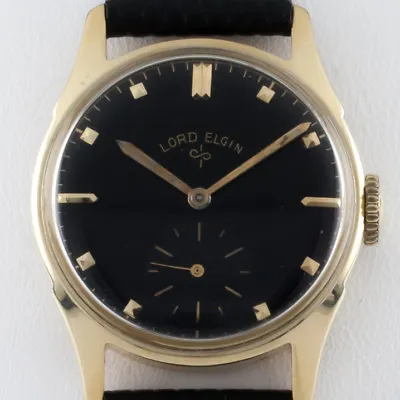 Lord Elgin Vintage 14k Yellow Gold Hand-Winding Watch Black Dial 1953 Mov #556 • £826.55