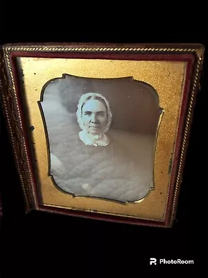 Leather Union Case 6th Plate Photograph Daguerreotype Of A Women With Cameo • $79