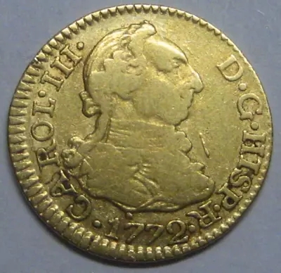 1772 Madrid 1/2 Escudo Charles Iii Gold Spain Doubloon Spanish Colonial Era • $289