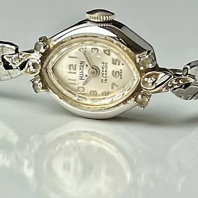 Hilton 17j Incabloc Watch Mechanical Diamond Accented Case Womens Vintage • $144.95