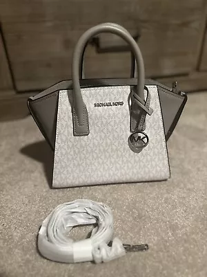 Michael Kors Avril Small Satchel White Silver Gray Multi Leather Logo Bag Women • $95