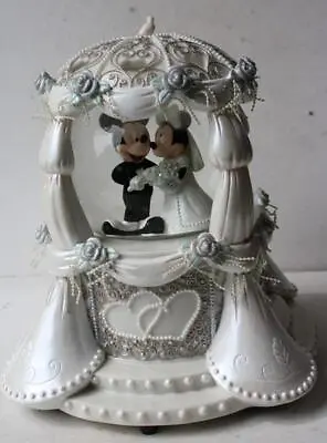 Mickey Mouse Minnie Mouse Wedding Statue Snow Globe Music Box Combo Beautiful -- • $80