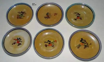 EX! DISNEY 1930's 6PC PAINTED  MICKEY MOUSE CHINA TEA SET -3 3/8  3 TONE SAUCERS • $39.99