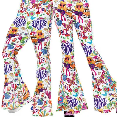 £14.99 • Buy 60s Groovy Flared Trousers Adults 70s Fancy Dress Disco Hippie Costume Accessory