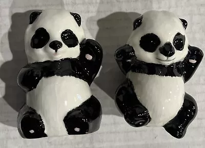 Vintage Panda Bears Ceramic Miniature 2 Figurines Crazing Approx 3.5” Set • $9.95