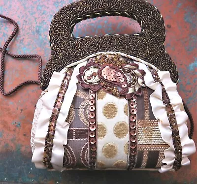 Tapestry Fabric Beaded Purse Steampunk Bag Handbag Satchel 1800s Mixed Media • $28.89