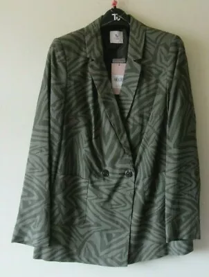 TU GREEN JACKET SAFARI KHAKI LONG DBL BREASTED POCKETS LINEN MIX Sz 14 NEW  * • $27.08