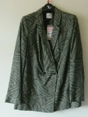 TU Green Jacket Sz 12 Safari Khaki Long Dbl Breasted Pockets Linen Mix  New • $30.95