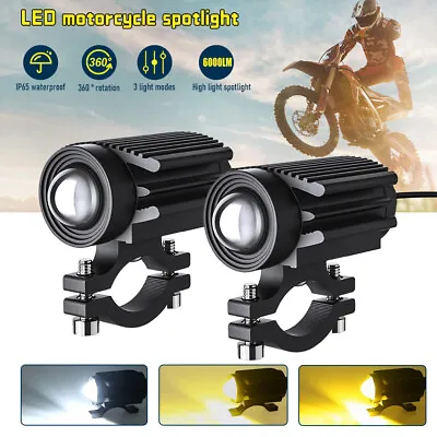 Pair LED Motorcycle ATV Headlight Yellow White Hi/Lo Spot Light Driving Fog Lamp • $24.99