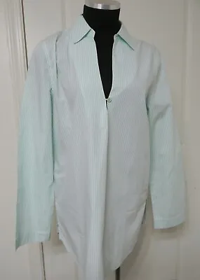 Women's C. Wonder  Green  Long Sleeve V-Neck Striped 100% Cotton Tunic Size M • $7.99