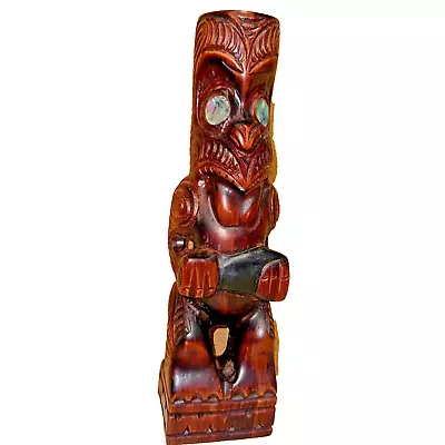 Tiki Maori Hand Carved Wooden Statue New Zealand Abalone Shell By Tipuna. • $39.99