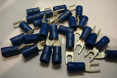 25 Pack Of Blue 3.7mm Locking Fork Terminal Crimp (for 3.5mm Bolt / Screw) • £2.15