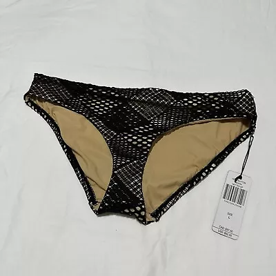 NWT $62 A.Che Gold Shimmer Black Mesh Eyelet Swimwear Bikini Bottom Size L Large • $29.99