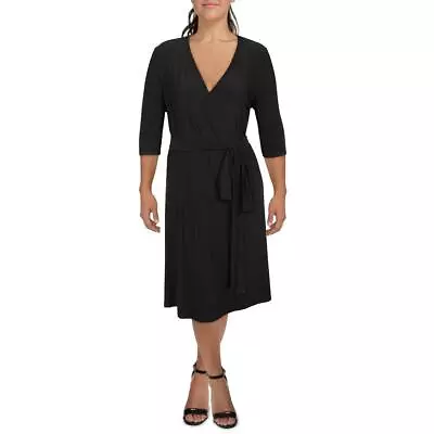 Kiyonna Womens Black Jersey V-Neck Midi Wrap Dress Plus 2X BHFO 5648 • $21.99