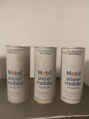 Mobil Gas 2 Cycle Snowmobile Metal Oil Can Lot Of 3 Full • $30