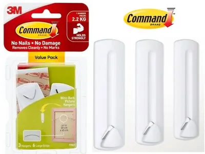 3 Pack X 3M Command 17043 Wire-Back Picture Hanger Hook Holds 2.2kg • $21.24