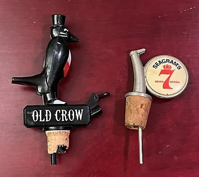 Vintage Liquor Bottle POURERS Old Crow & Seagrams 7 Whiskey *barware Decor • $19.99