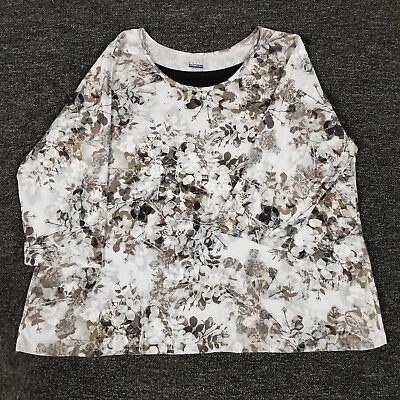 Womens Top 2X White Floral 3/4 Sleeve Sequin Crew Neck Casual Pullover Blouse • $10.99