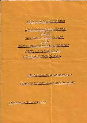 ABERAVON & DISTRICT SEVENS 23 Aug 1981 At Harlequin Road RUGBY PROGRAMME • £4.99