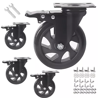 5 Inch Caster Wheels Heavy Duty With Brake2200LbsSwivel Plate Casters Set Of 4 • $35.99