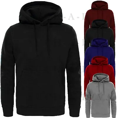 £8.99 • Buy Mens Gents Plain PULLOVER HOODIE Fleece Sweater Jumper Sweatshirt Boys Hood Top