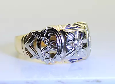 Nice & Heavy Vintage Men's Diamond Masonic Ring 11.2 Grams Size 13.25 • $795