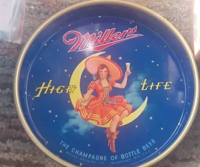 Vintage Miller High Life Beer  Serving Tray Girl On The Moon 13” F-303 • $95