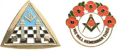 Masonic Temple & Symbols In Triangle And Masonic We Will Remember Enamel Badge • £9.99