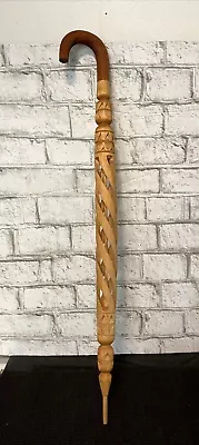 RARE UNIQUE HAND Carved Wooden Umbrella Walking Cane VINTAGE DECOR • $30