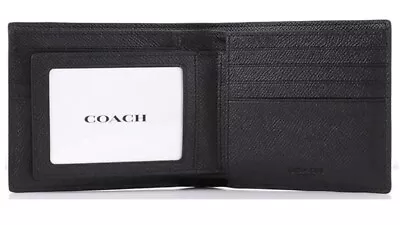 Coach F59112 Compact ID Wallet In Crossgrain Leather - Black • $69