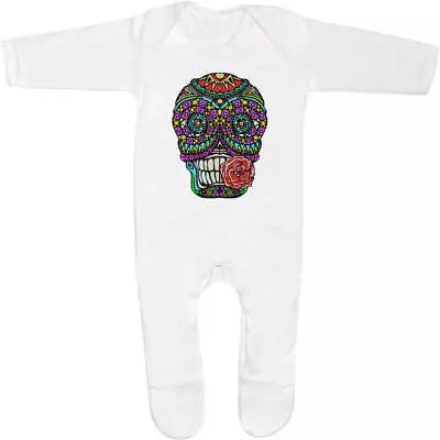 'Sugar Skull With Rose' Baby Romper Jumpsuits / Sleep Suits (SS037434) • £9.99