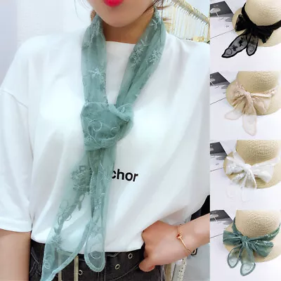 Transparent Gauze Headscarf Hollow Out Floral Head Neck Scarf Lace Small Shawl • £1.67