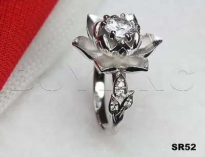 $19.95 • Buy Beautiful Lotus Flower Sterling Silver 925 Round Ladies Engagement Bridal Ring