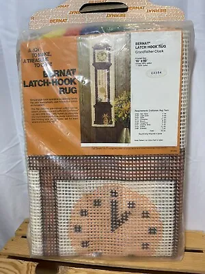 $45 • Buy Unused Vintage 16  X 60  Bernat Latch-Hook Rug Grandfather Clock &Cat And Hooks