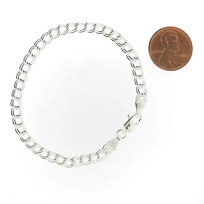 925 Sterling Silver Double Link Parallelo Charm Bracelet And Anklet All Sizes • $14.99