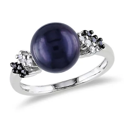 Amour Silver Black Pearl And 1/8CT TDW Diamond Ring • $137