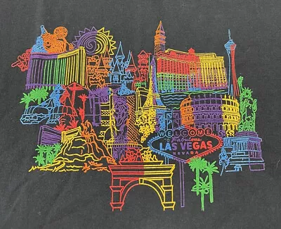 Vintage Las Vegas Graphic Tshirt Mens Size XL Black Neon Colors • $9.98