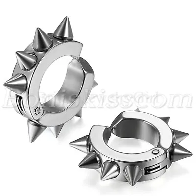 2pcs Men Women Punk Stainless Steel Rivet Spike No Pierced Clip On Stud Earrings • $7.99