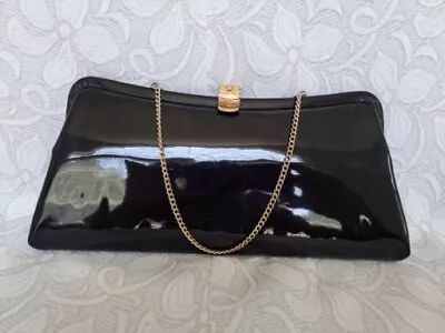 MCM Vintage Black Patent Leather Formal Classic Clutch Hand Bag Purse 11x5.5 • $24.50