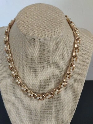 £12.42 • Buy Vintage 1980s Trifari Gold Tone Faux Seed Pearl Chain Choker Necklace