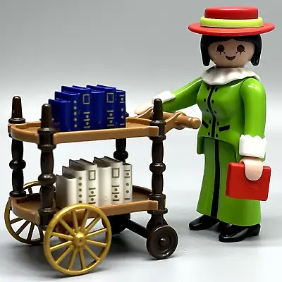 Playmobil Victorian Librarian Books Cart Green Dress Female Adult Figure Library • $14.94